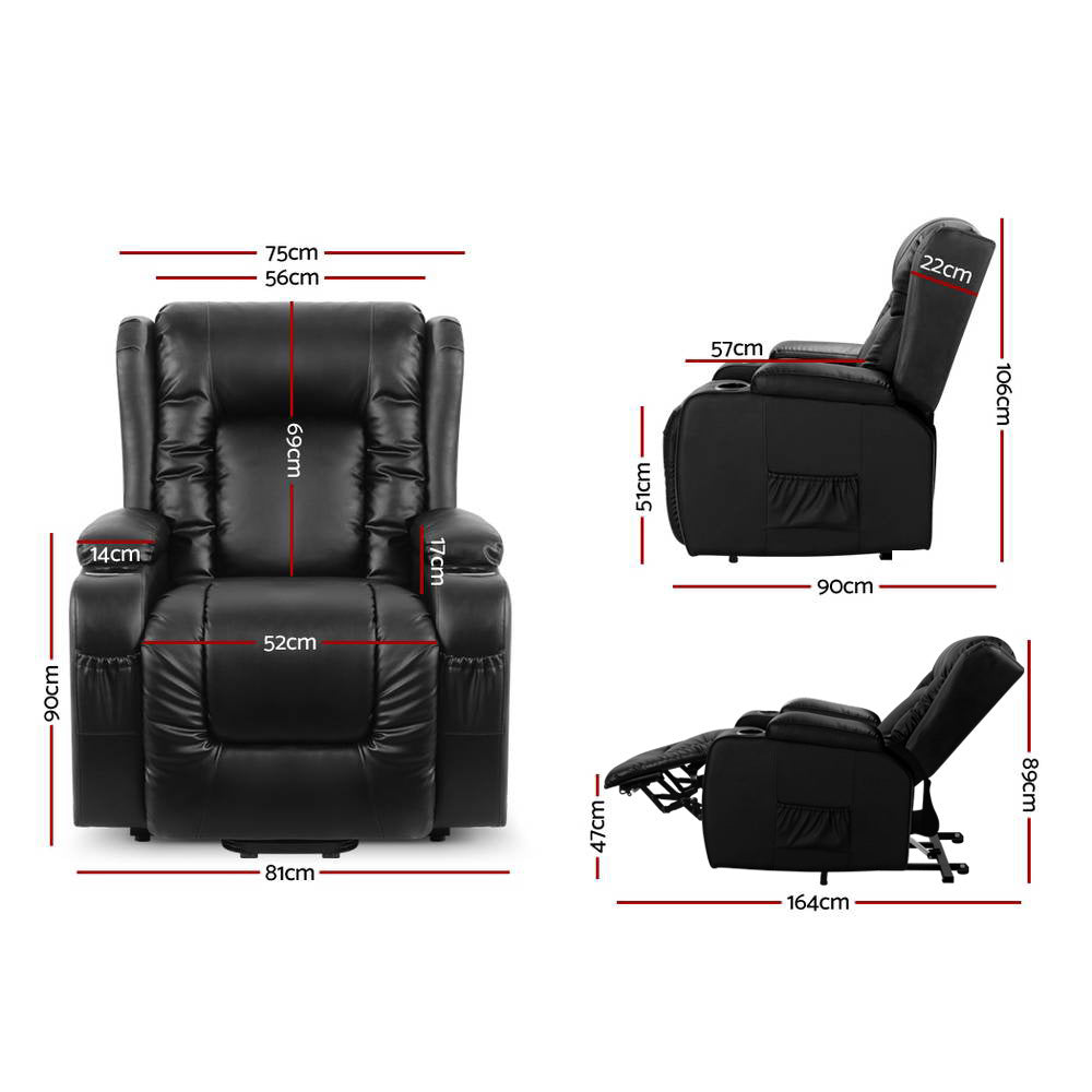 Artiss Recliner Chair Lift Assist Heated Massage Chair Leather Rukwa-1