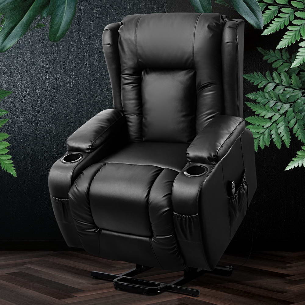 Artiss Recliner Chair Lift Assist Heated Massage Chair Leather Rukwa-6