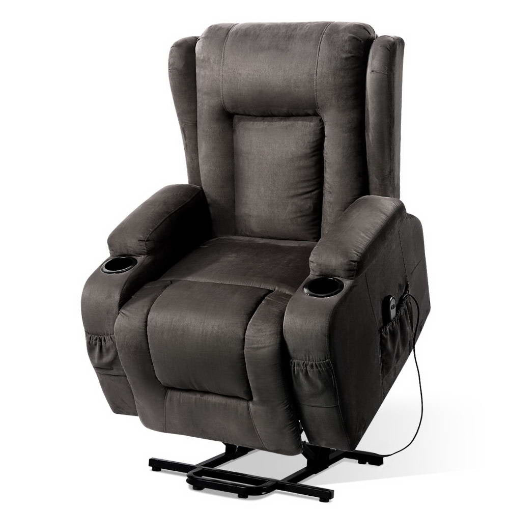 Artiss Recliner Chair Lift Assist Heated Massage Chair Velvet Rukwa-0