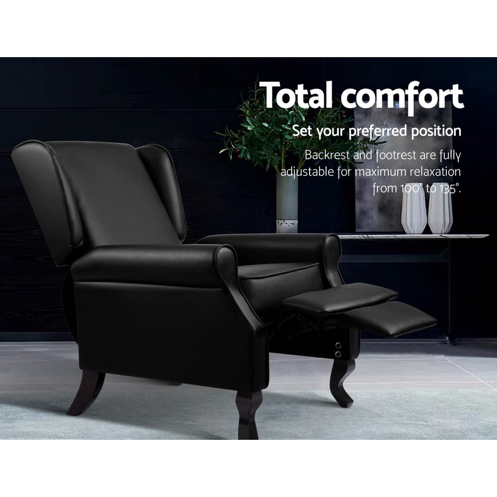 Artiss Recliner Armchair Black Faux Leather Domini-3