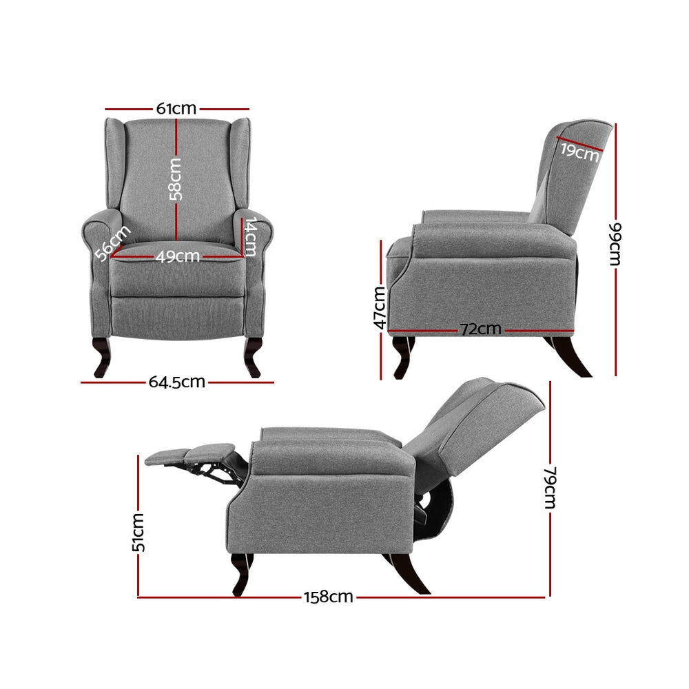 Artiss Recliner Armchair Grey Fabric Domini-1