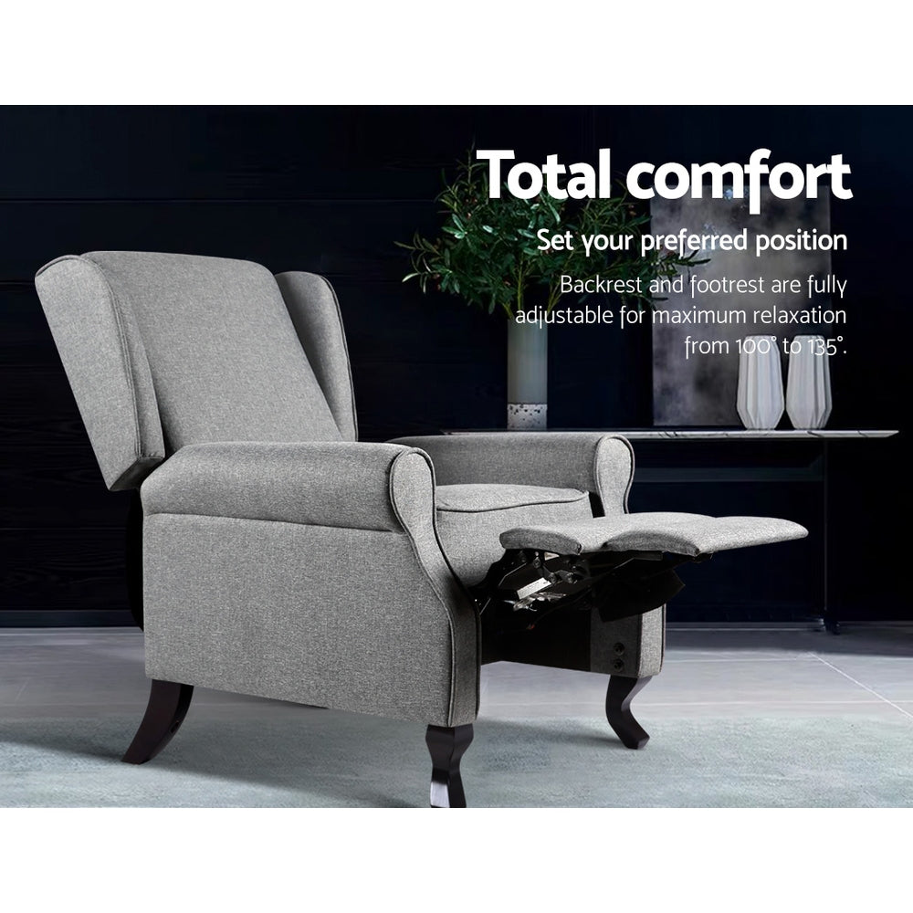 Artiss Recliner Armchair Grey Fabric Domini-3