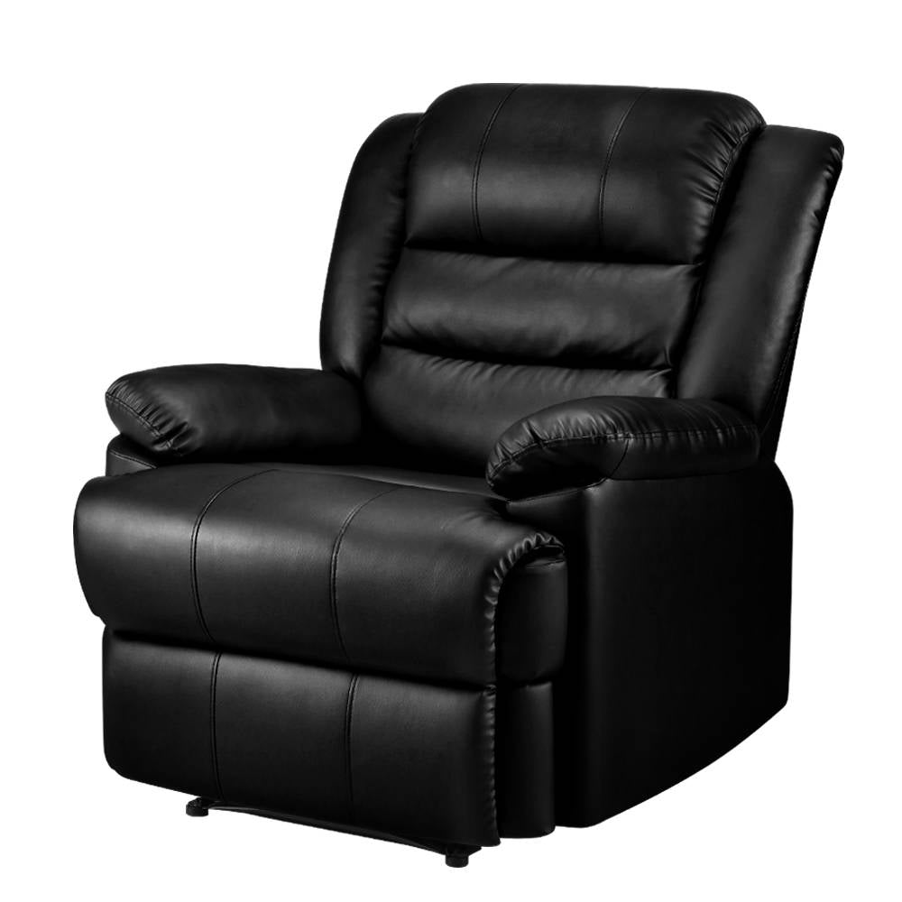 Artiss Recliner Chair Leather Black Cissy-0