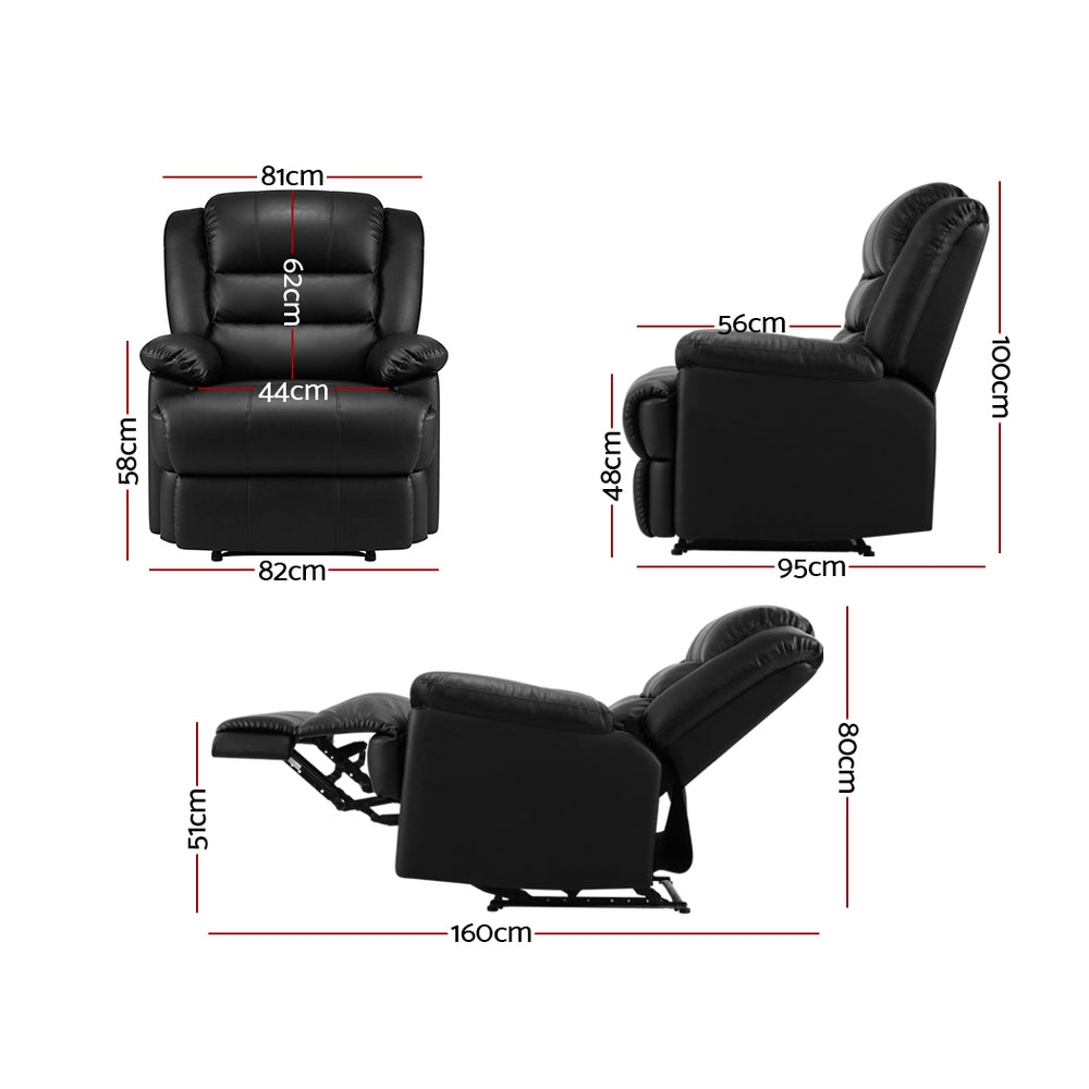 Artiss Recliner Chair Leather Black Cissy-1