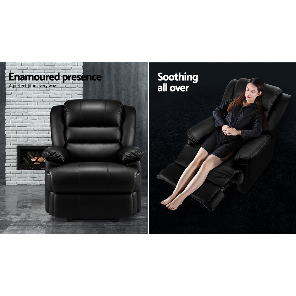 Artiss Recliner Chair Leather Black Cissy-2