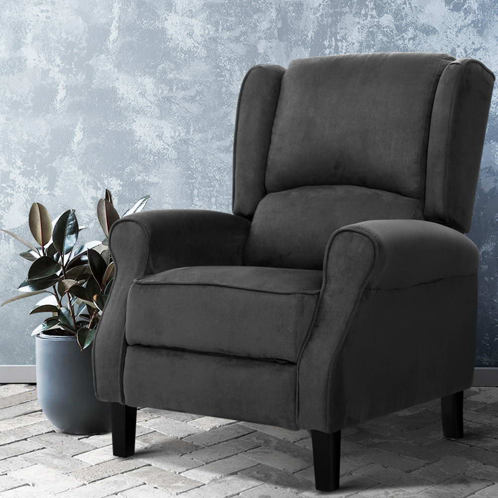 Artiss Recliner Chair Adjustable Sofa Lounge Soft Suede Armchair Couch Charcoal-0