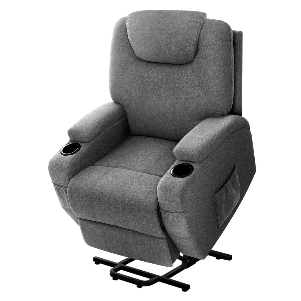 Artiss Recliner Chair Lift Assist Heated Massage Chair Velvet Milio-0