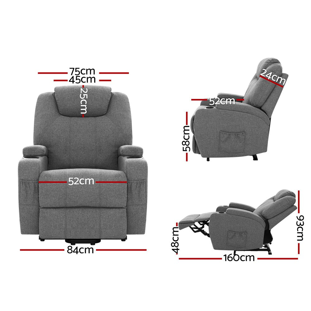 Artiss Recliner Chair Lift Assist Heated Massage Chair Velvet Milio-1