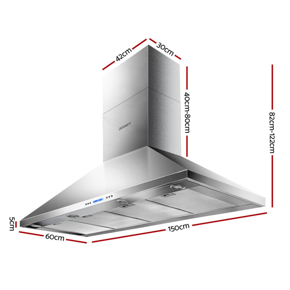 Devanti 1500mm Range Hood 150cm BBQ Commercial Rangehood-1