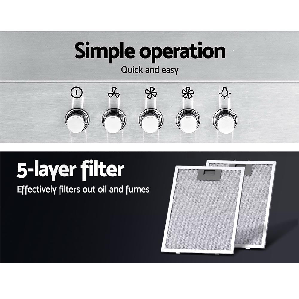 Devanti 600mm Range Hood 60cm Rangehood Stainless Steel-3