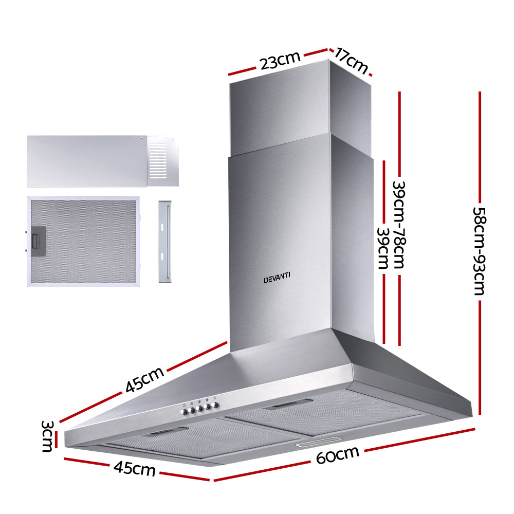 Devanti 600mm Range Hood 60cm Rangehood Stainless Steel-1