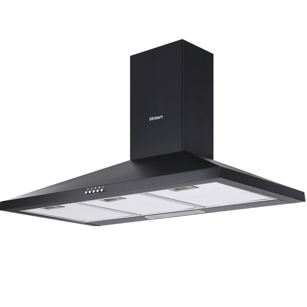 Devanti 900mm Range Hood 90cm Rangehood Black-0