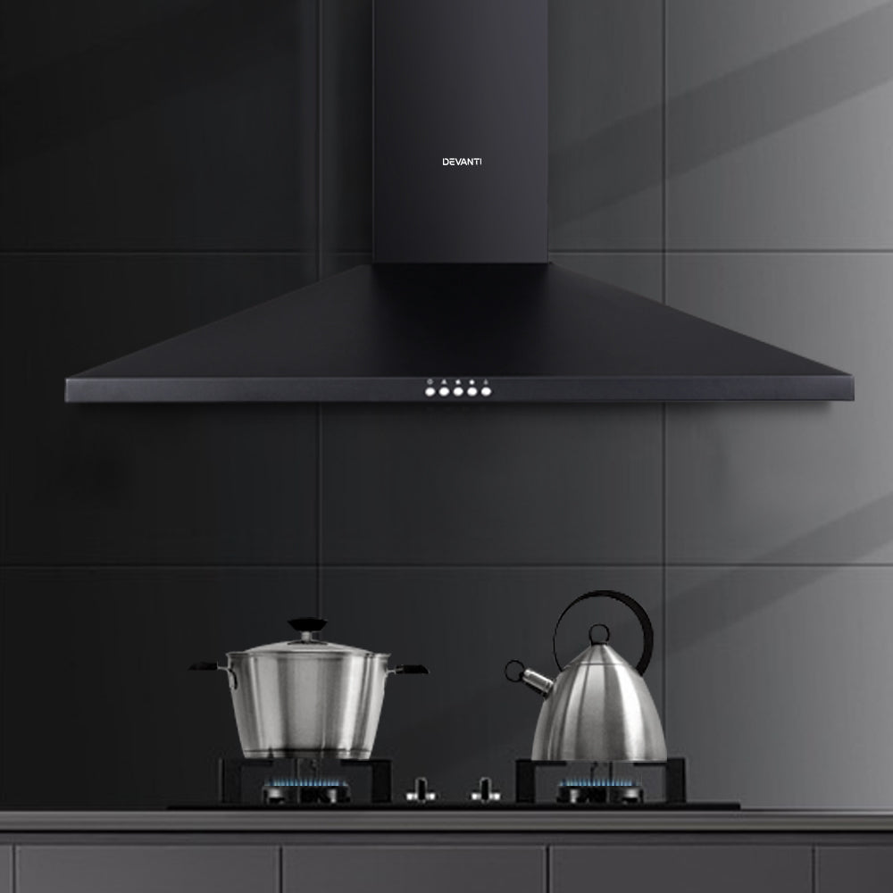 Devanti 900mm Range Hood 90cm Rangehood Black-7