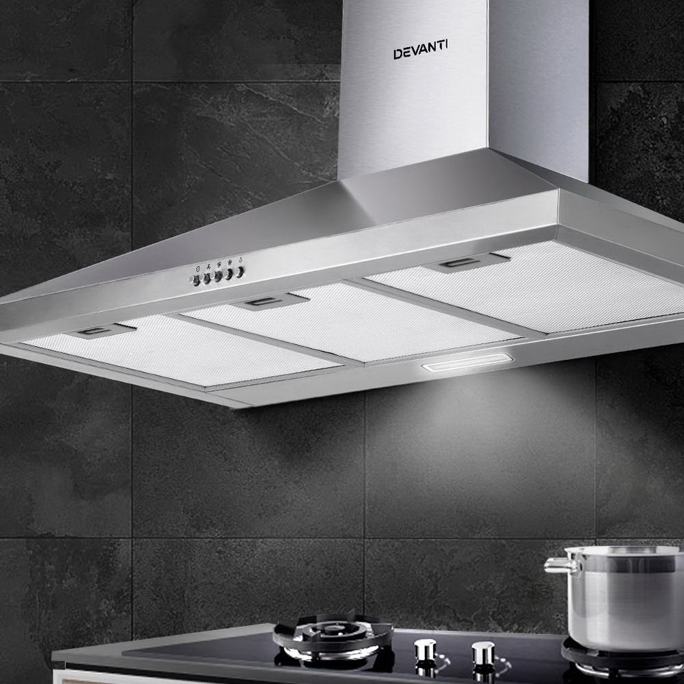 Devanti 900mm Range Hood 90cm Slide out Rangehood Stainless Steel