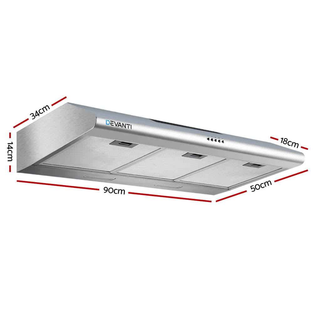 Devanti 900mm Range Hood 90cm Rangehood Stainless Steel-1