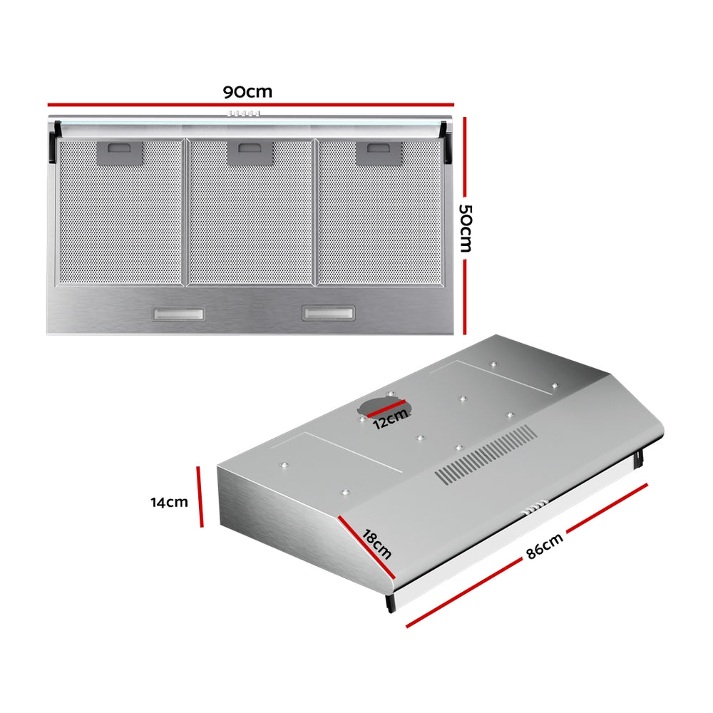 Devanti 900mm Range Hood 90cm Rangehood Stainless Steel-1