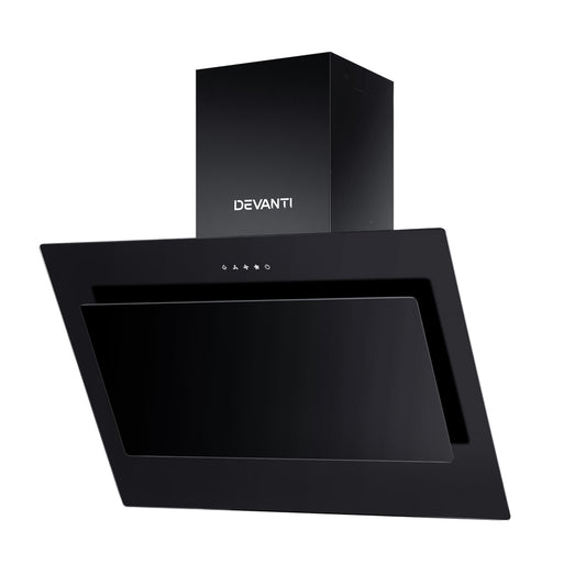 Devanti 900mm Range Hood 90cm Rangehood Glass Black-0