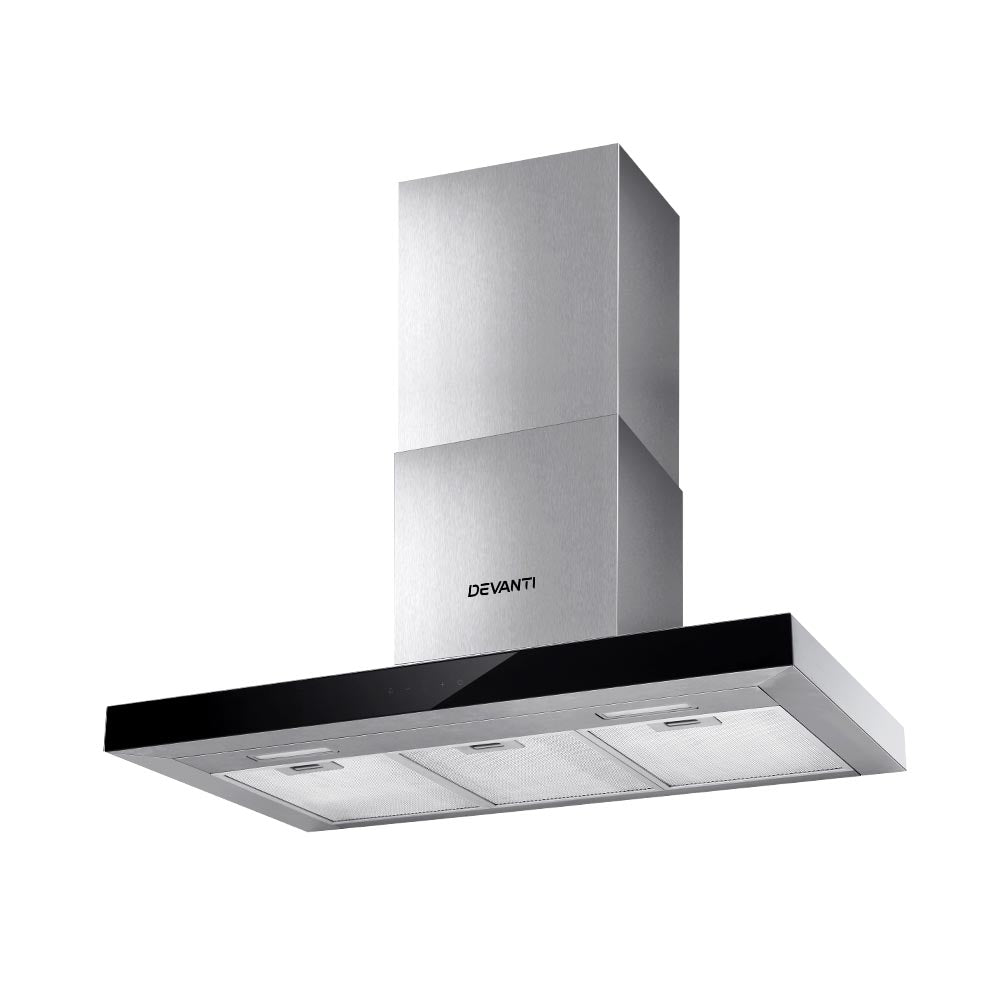 Devanti 900mm Range Hood 90cm Rangehood Glass Stainless Steel-0