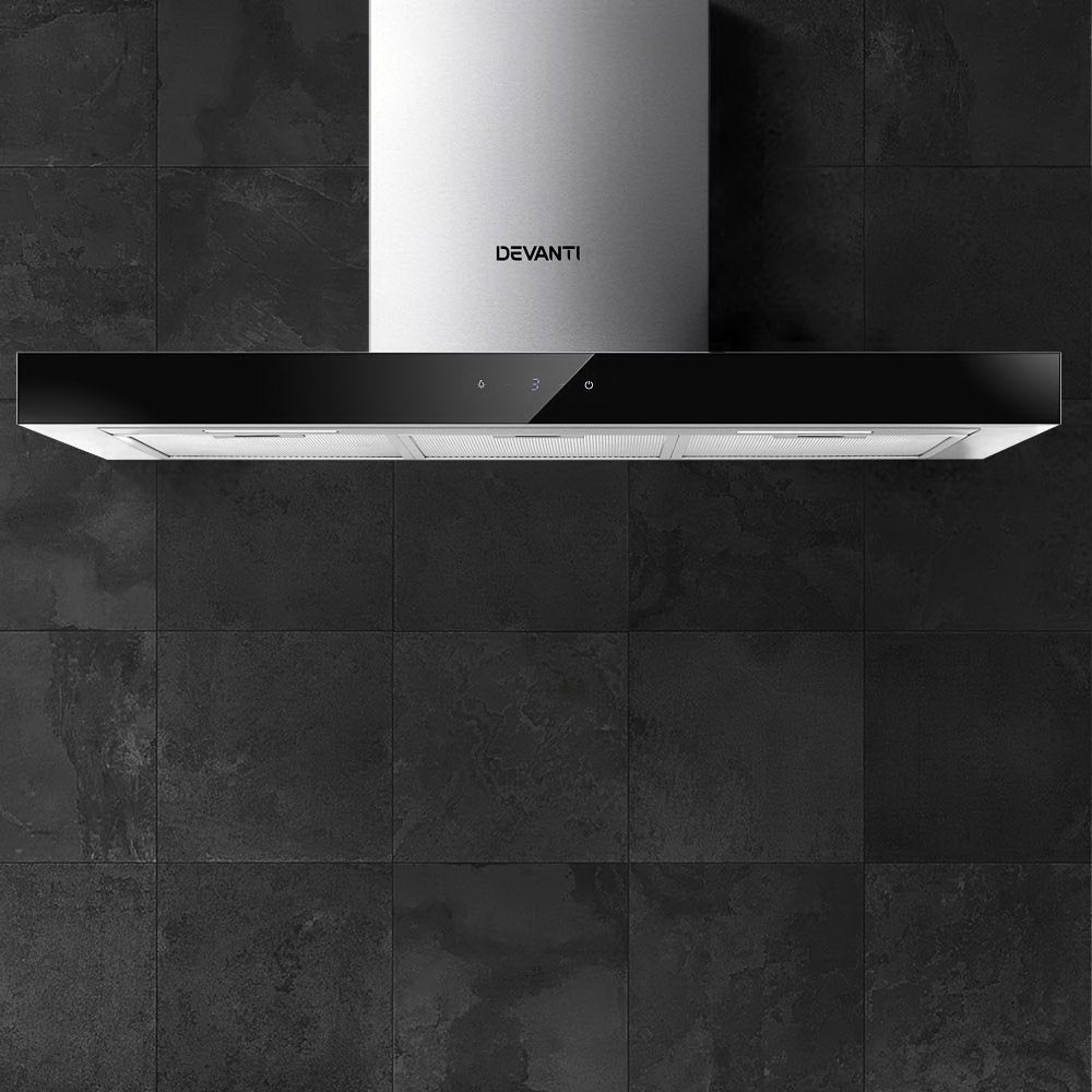 Devanti 900mm Range Hood 90cm Rangehood Glass Stainless Steel-7