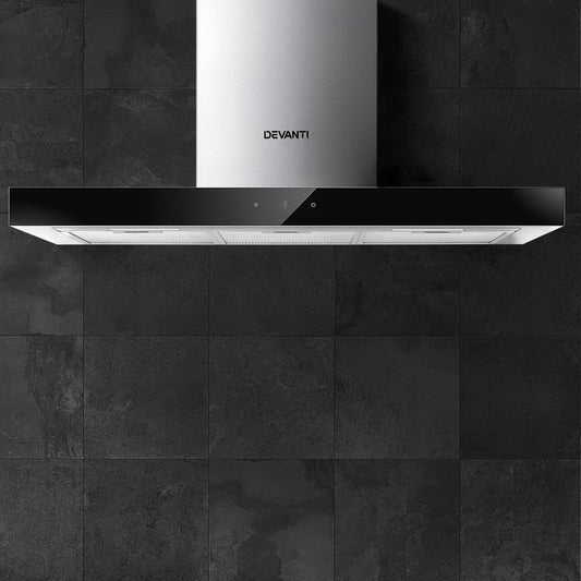 Devanti 900mm Range Hood 90cm Rangehood Glass Stainless Steel-0