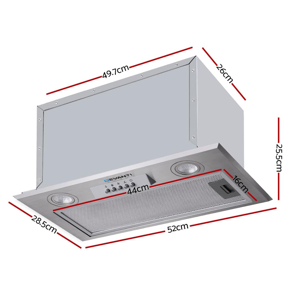 Devanti 520mm Range Hood 52cm Rangehood Stainless Steel-1