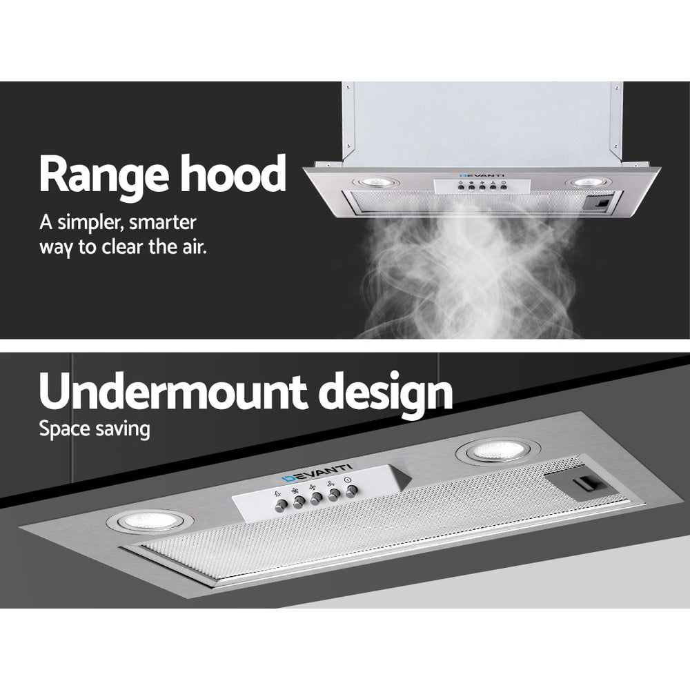 Devanti 520mm Range Hood 52cm Rangehood Stainless Steel-2