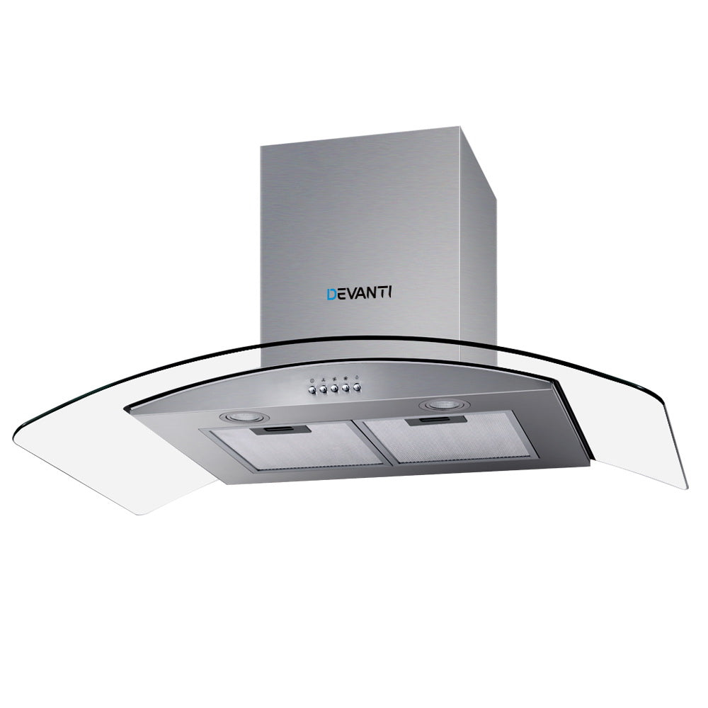 Devanti 900mm Range Hood 90cm Rangehood Glass Canopy-0