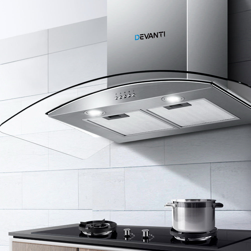 Devanti 900mm Range Hood 90cm Rangehood Glass Canopy-6