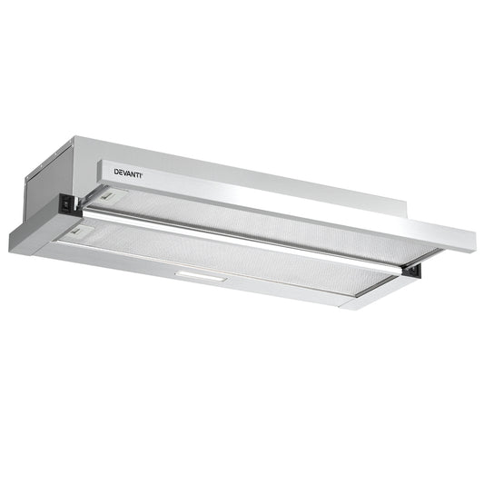 Devanti 900mm Range Hood 90cm Slide out Rangehood Stainless Steel-0