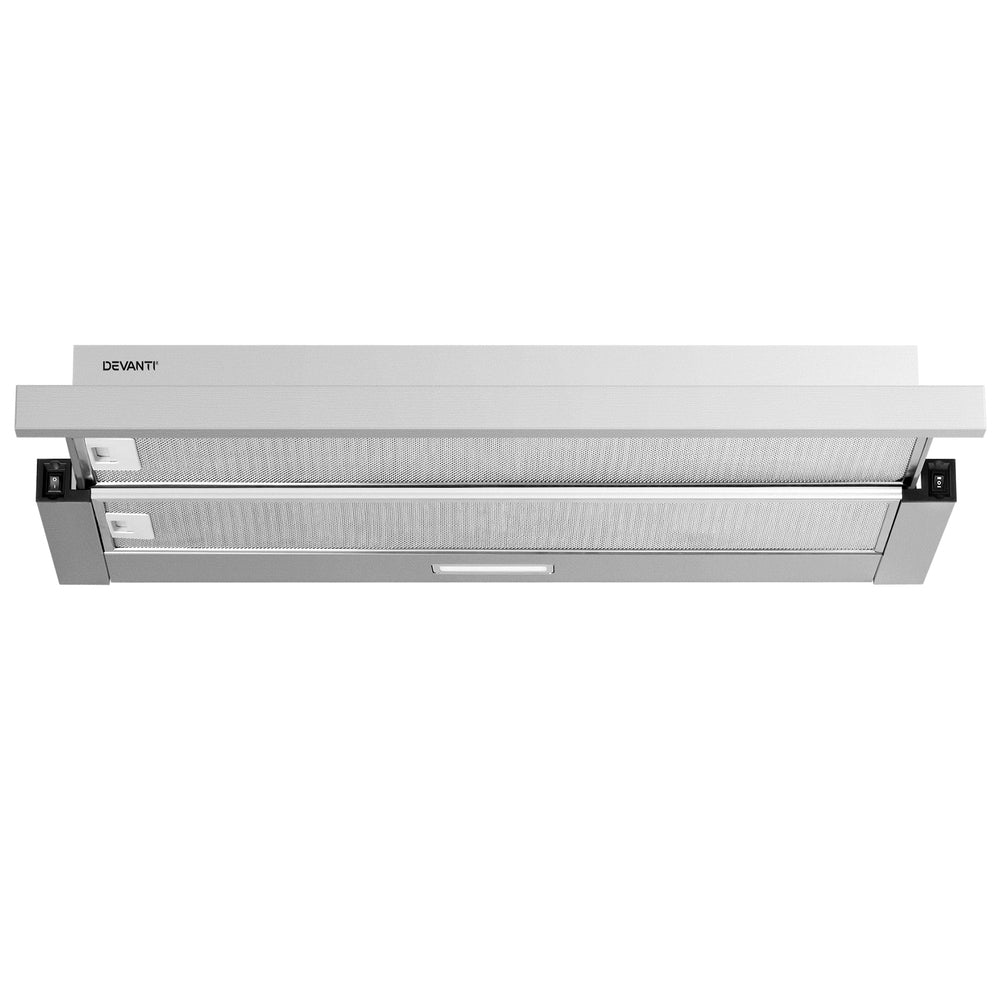 Devanti 900mm Range Hood 90cm Slide out Rangehood Stainless Steel-2