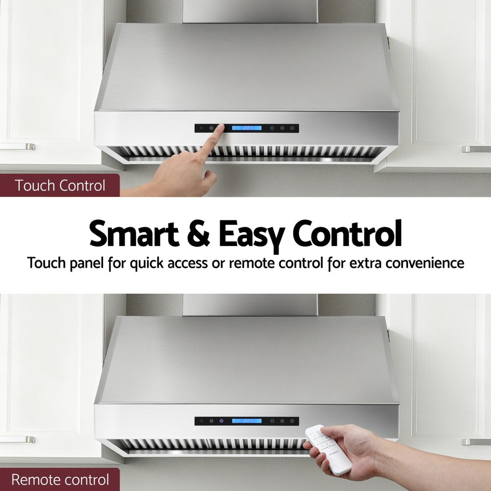 Devanti 900mm Range Hood 3-Speed Fan LED Display Remote Control-5