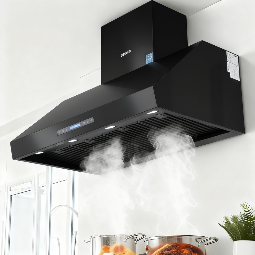 Devanti 1200mm Commercial BBQ Range Hood Dual Motor W/ Remote Control Black-0