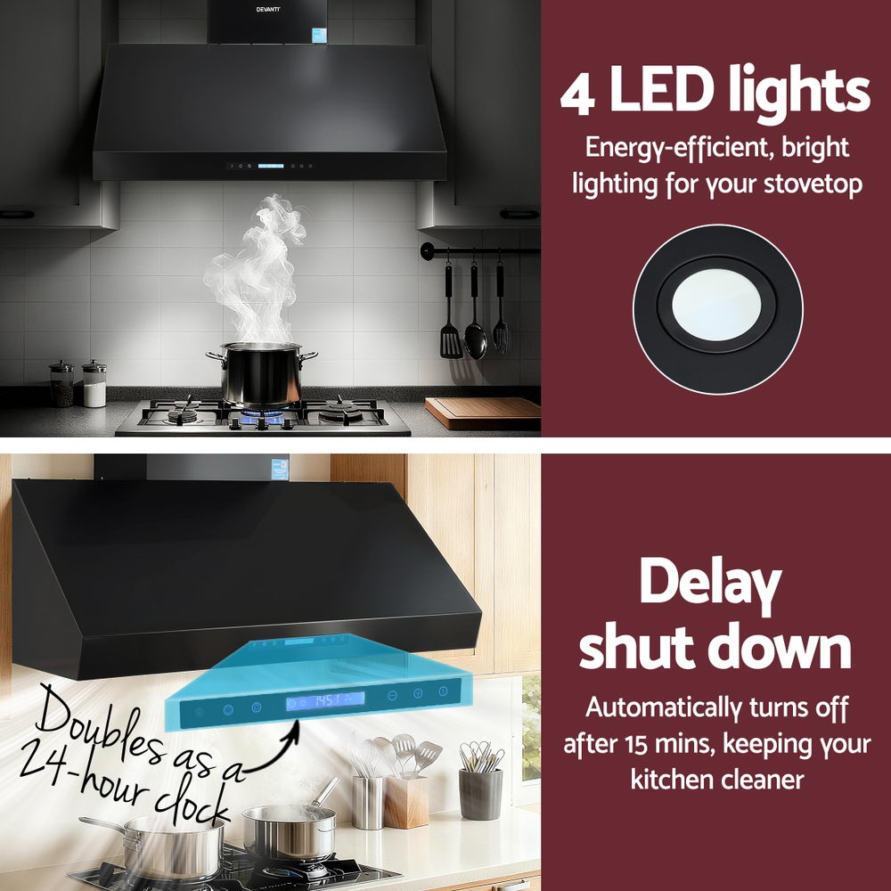 Devanti 1200mm Commercial BBQ Range Hood Dual Motor W/ Remote Control Black-6