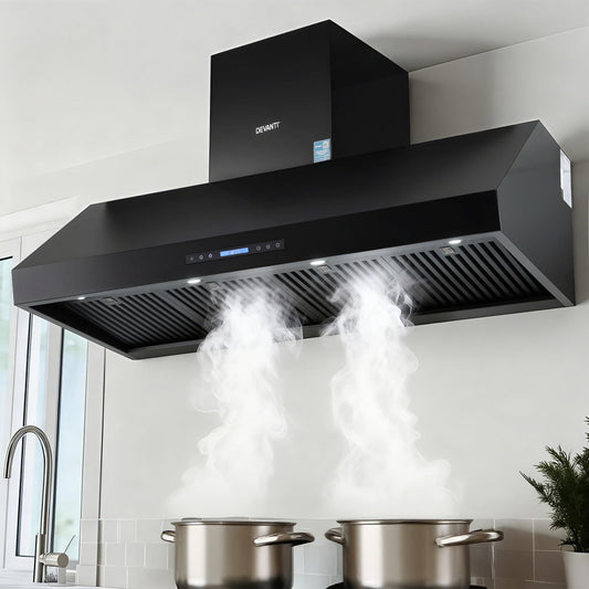 Devanti 1500mm Commercial BBQ Range Hood Dual Motor W/ Remote Control Black-0