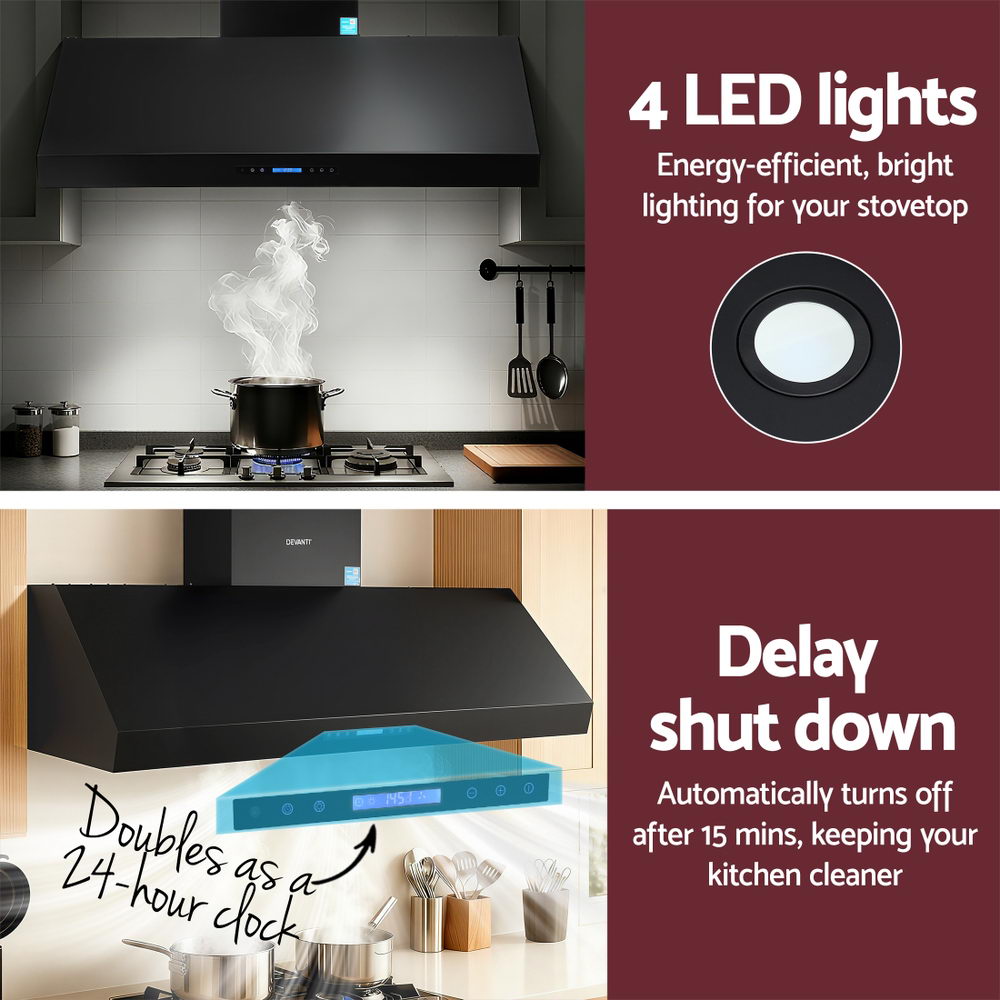 Devanti 1500mm Commercial BBQ Range Hood Dual Motor W/ Remote Control Black-6