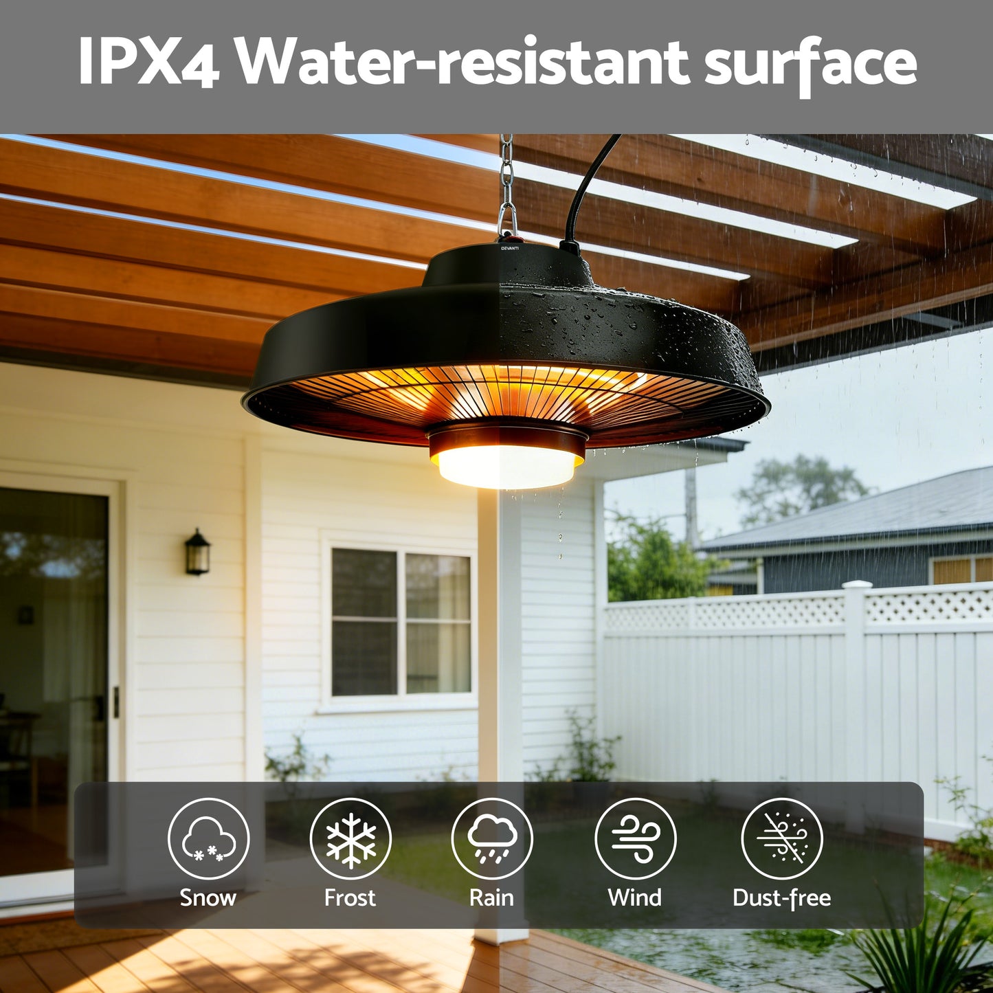 Devanti 2000W Outdoor Electric Patio Heater Ceiling Mount with LED Light Remote