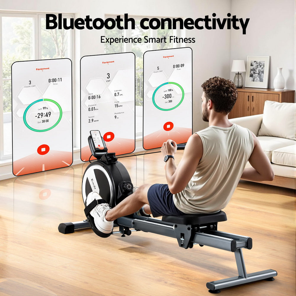 Everfit 16 Level Magnetic Rowing Machine for Home with App Connect Black-3