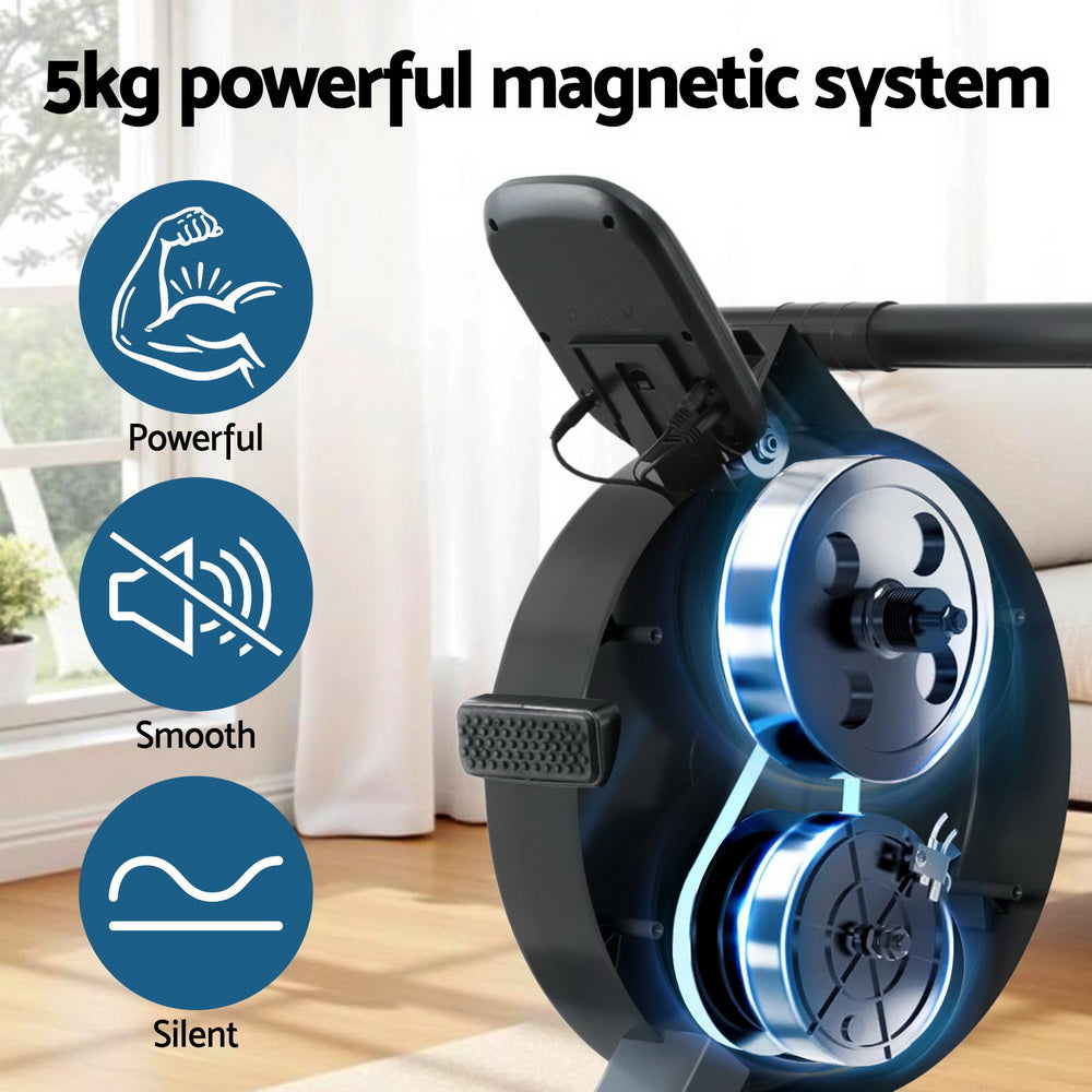 Everfit 16 Level Magnetic Rowing Machine for Home with App Connect Black-4