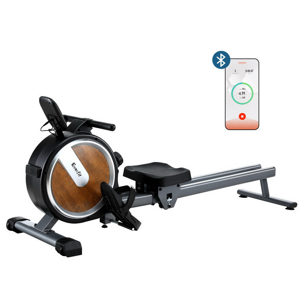 Everfit 16 Level Magnetic Rowing Machine for Home with App Connect Walnut-0