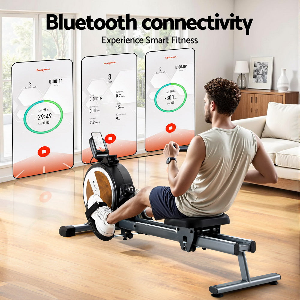 Everfit 16 Level Magnetic Rowing Machine for Home with App Connect Walnut-3