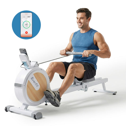 Everfit Rowing Machine for Home Magnetic Rowing Machine App Compatible Quiet Exercise Equipment White-0