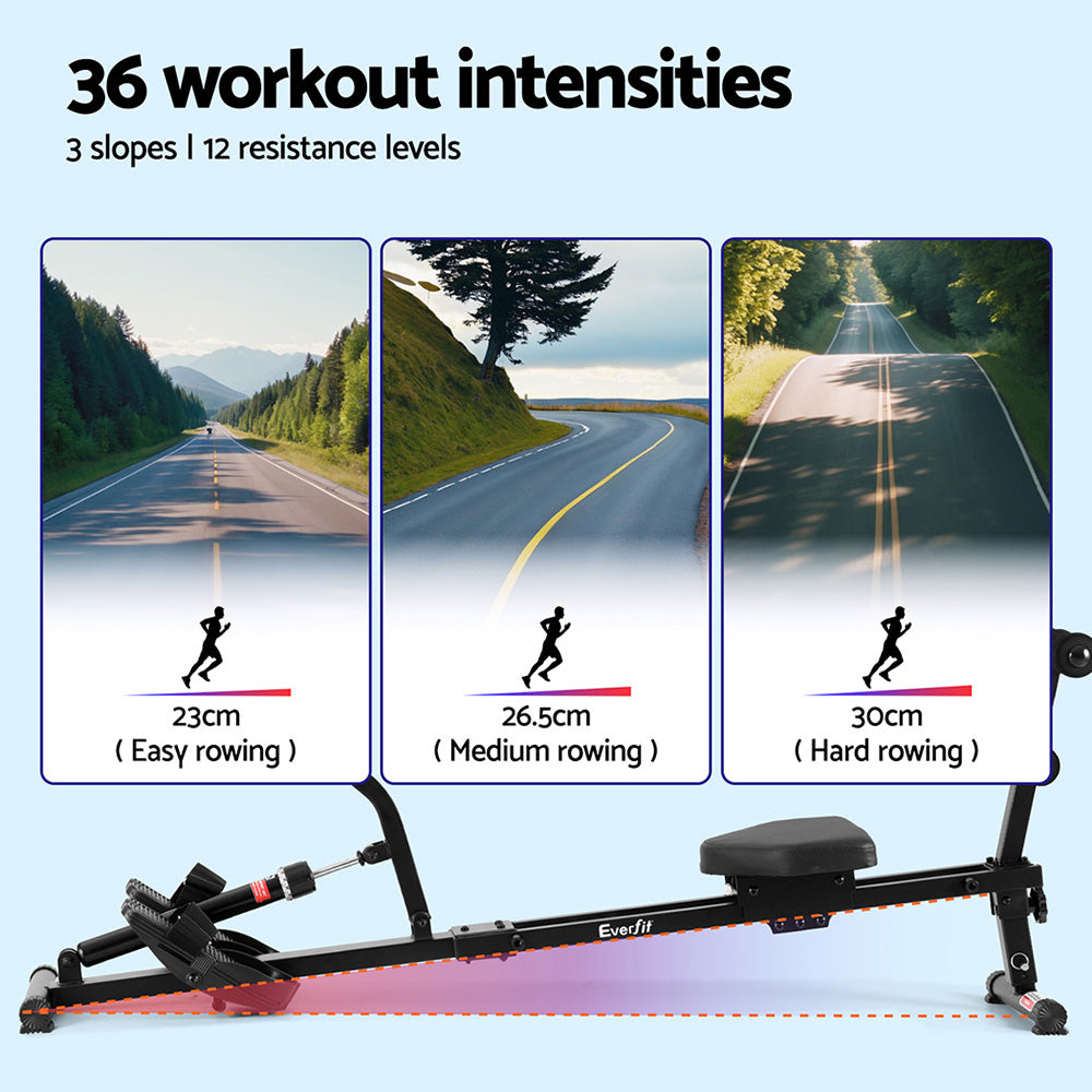 Everfit Hydraulic Rowing Machine Rower 12 Levels Resistance Exercise Fitness Gym Cardio-3