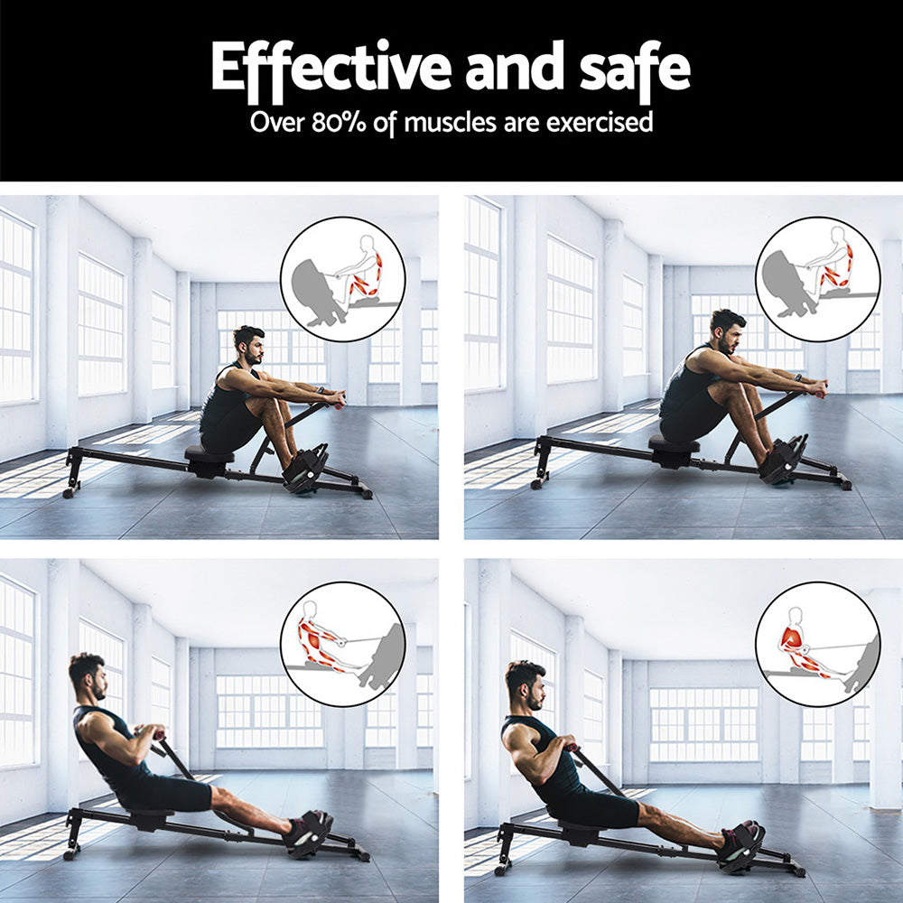 Everfit Hydraulic Rowing Machine Rower 12 Levels Resistance Exercise Fitness Gym Cardio-4