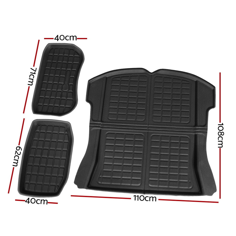 3PCS Car Rear Front Cargo Trunk Toolbox Luggage Rubber Mats for Tesla Model 3 2021-2022-1