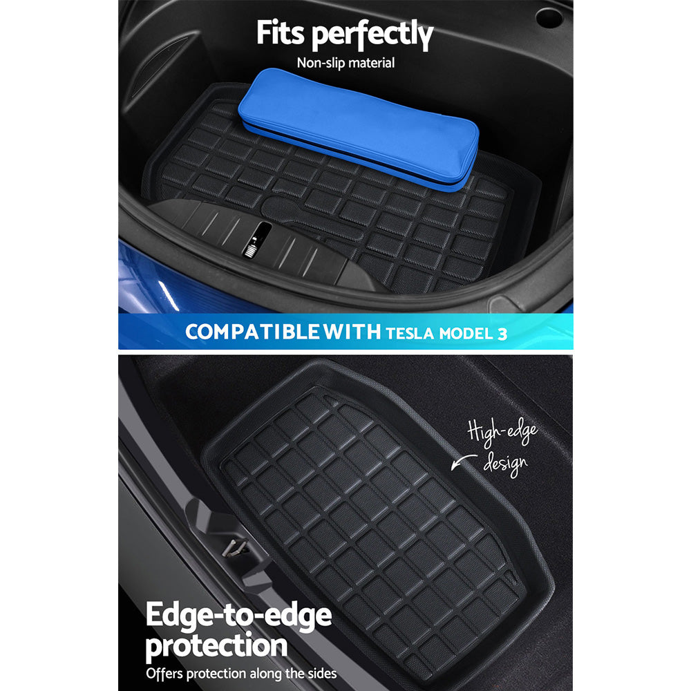 3PCS Car Rear Front Cargo Trunk Toolbox Luggage Rubber Mats for Tesla Model 3 2021-2022-5