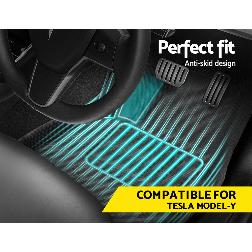 Weisshorn Tesla Model Y Rubber Mats Carpets Front Rear Set RHD 21-24-2