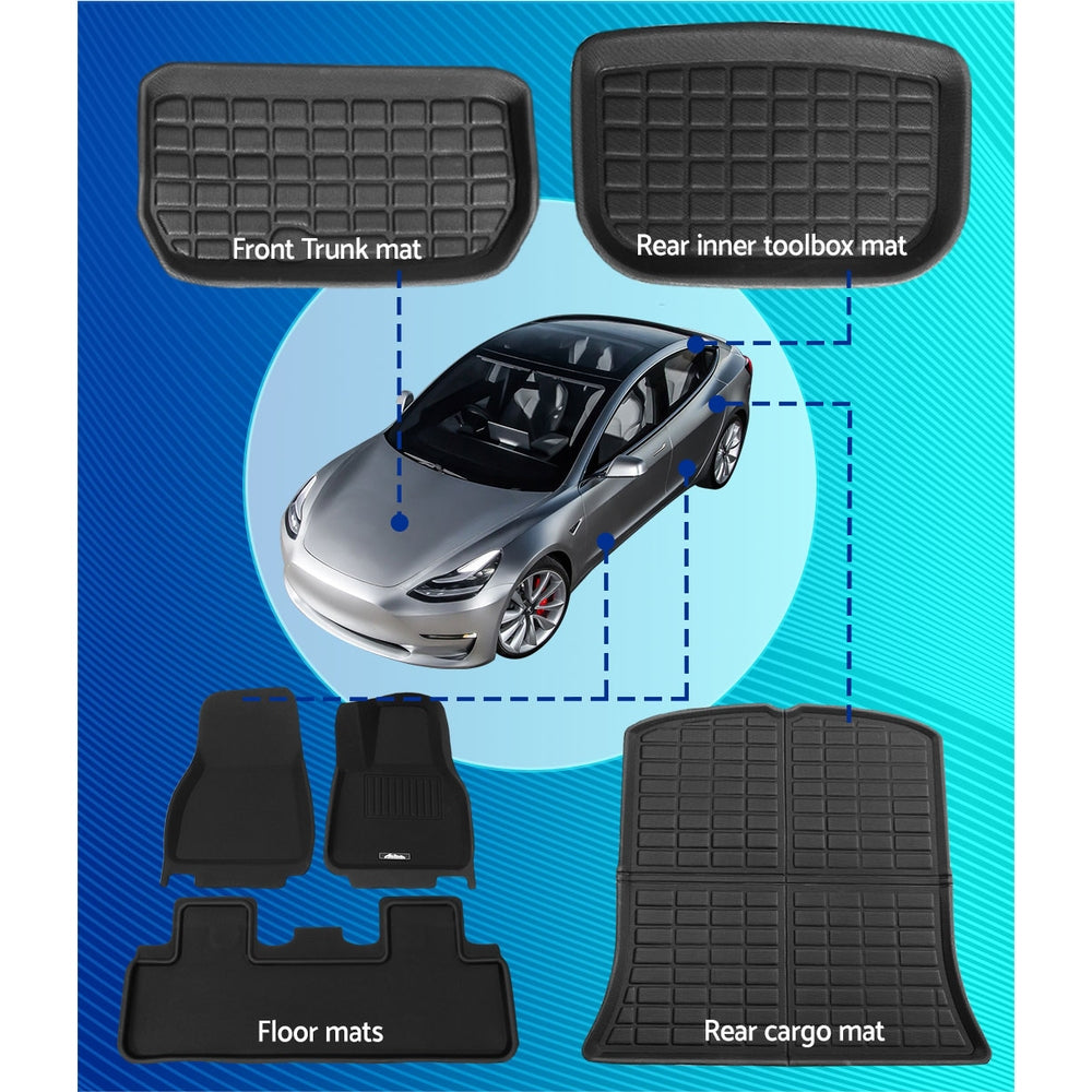 Weisshorn Car Rubber Floor Trunk Toolbox Cargo Mats for Tesla Model Y 2021-2023-3