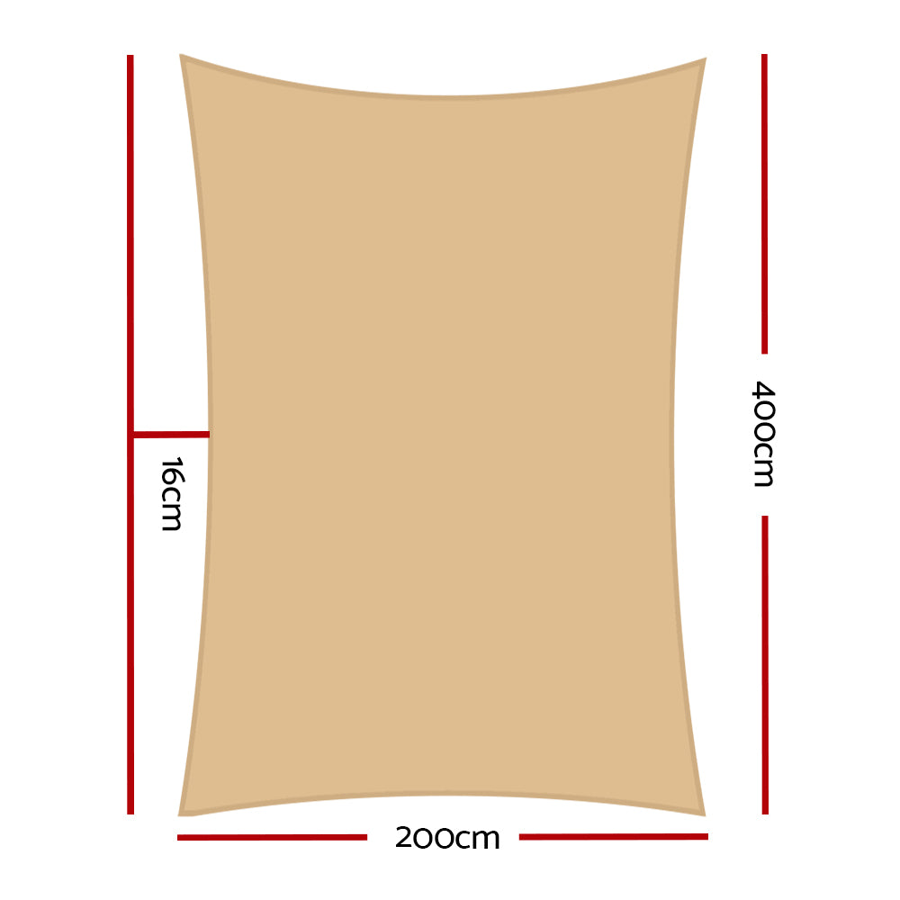 Instahut Shade Sail 2x4m Rectangle 280GSM 98% Sand Shade Cloth-1