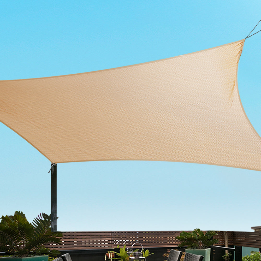 Instahut Shade Sail 2x4m Rectangle 280GSM 98% Sand Shade Cloth-6