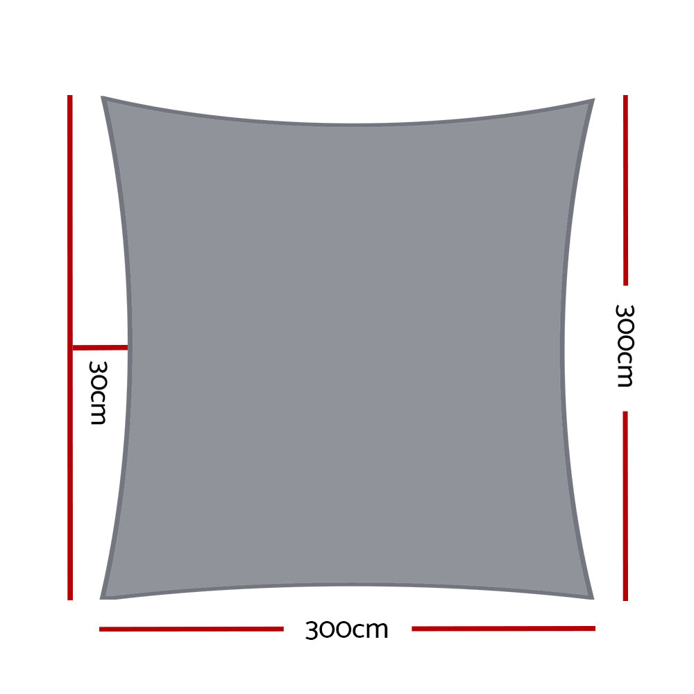 Instahut Shade Sail 3x3m Square 280GSM 98% Grey Shade Cloth-1